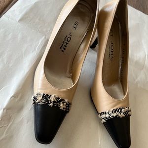 Vintage St John Shoes Leather and Tweed Capped Pumps Size 6.5